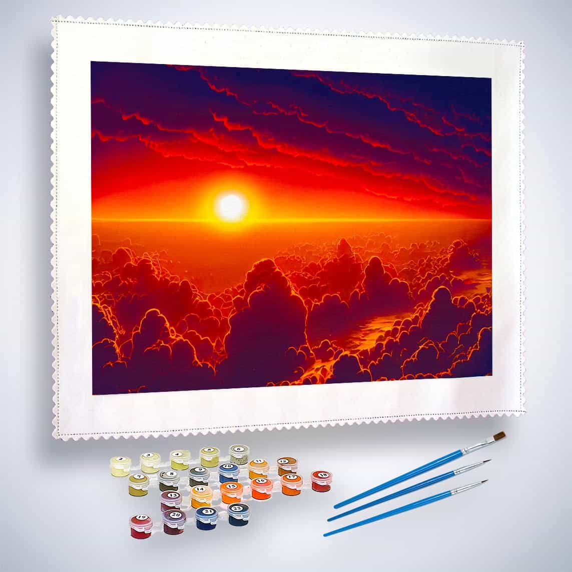 Malen nach Zahlen - Winterwunderland, Sonnenaufgang - hochwertige Leinwand - Horizontal, Landschaft, Winter
