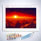 Malen nach Zahlen - Winterwunderland, Sonnenaufgang - hochwertige Leinwand - Horizontal, Landschaft, Winter