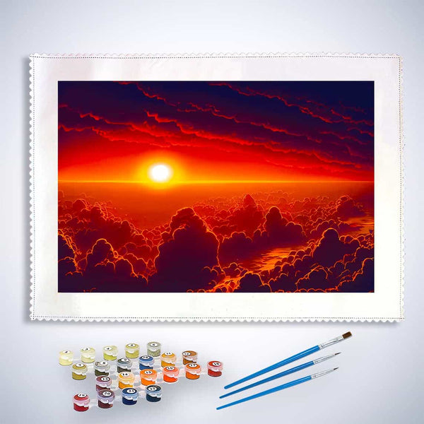 Malen nach Zahlen - Winterwunderland, Sonnenaufgang - hochwertige Leinwand - Horizontal, Landschaft, Winter