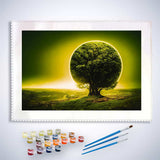 Malen nach Zahlen - Kugelbaum im Sonnenlicht - hochwertige Leinwand - Horizontal, Landschaft