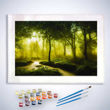 Malen nach Zahlen - Fluss im Grünen Wald - hochwertige Leinwand - Fluss, Horizontal, Landschaft
