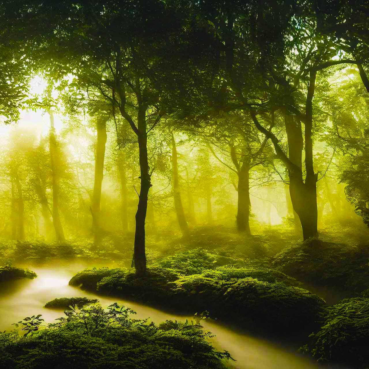 Malen nach Zahlen - Fluss im Grünen Wald - hochwertige Leinwand - Fluss, Horizontal, Landschaft