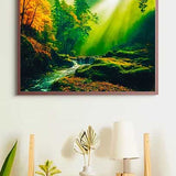 Malen nach Zahlen - Sonnenstrahlen am felsigen Fluss - hochwertige Leinwand - Fluss, Horizontal, Landschaft