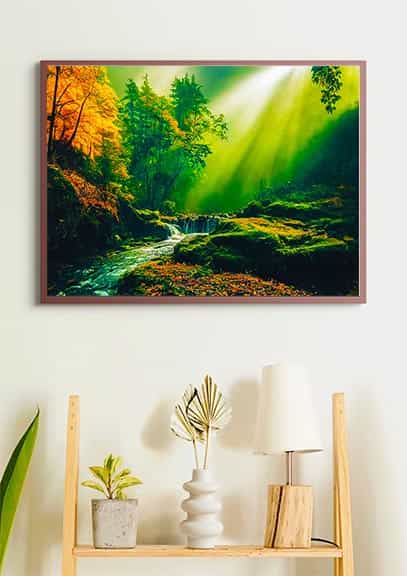 Malen nach Zahlen - Sonnenstrahlen am felsigen Fluss - hochwertige Leinwand - Fluss, Horizontal, Landschaft