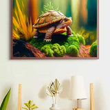 Malen nach Zahlen - Schildkröte im Wald - hochwertige Leinwand - Horizontal, Schildkröte, Tiere