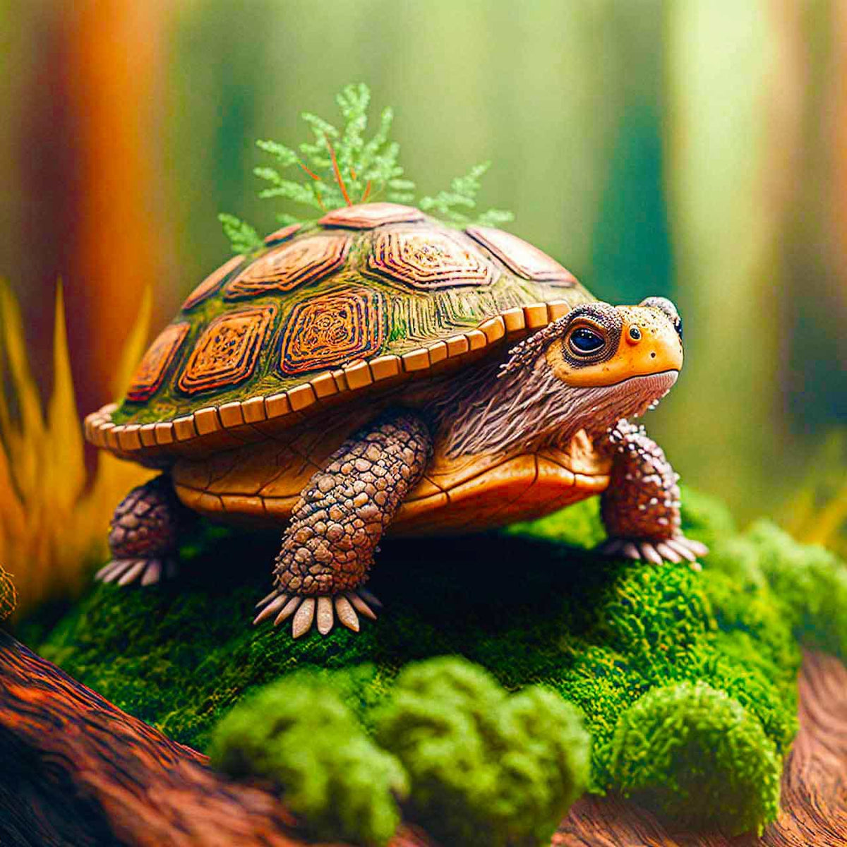 Malen nach Zahlen - Schildkröte im Wald - hochwertige Leinwand - Horizontal, Schildkröte, Tiere
