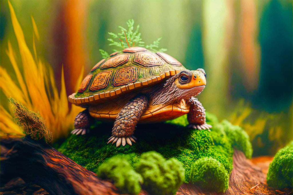 Malen nach Zahlen - Schildkröte im Wald - hochwertige Leinwand - Horizontal, Schildkröte, Tiere