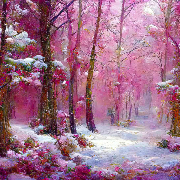 Malen nach Zahlen - Pinker Winterwald - hochwertige Leinwand - Abstrakt, Horizontal, Winter