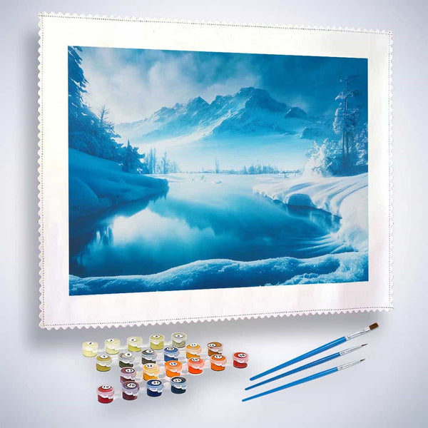 Malen nach Zahlen - Eissee in den Bergen - hochwertige Leinwand - Horizontal, Landschaft, Winter