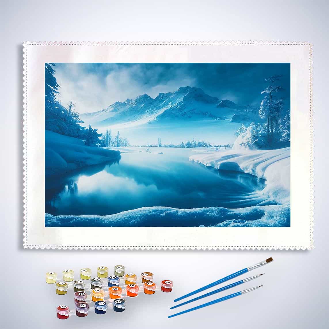 Malen nach Zahlen - Eissee in den Bergen - hochwertige Leinwand - Horizontal, Landschaft, Winter