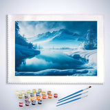 Malen nach Zahlen - Eissee in den Bergen - hochwertige Leinwand - Horizontal, Landschaft, Winter
