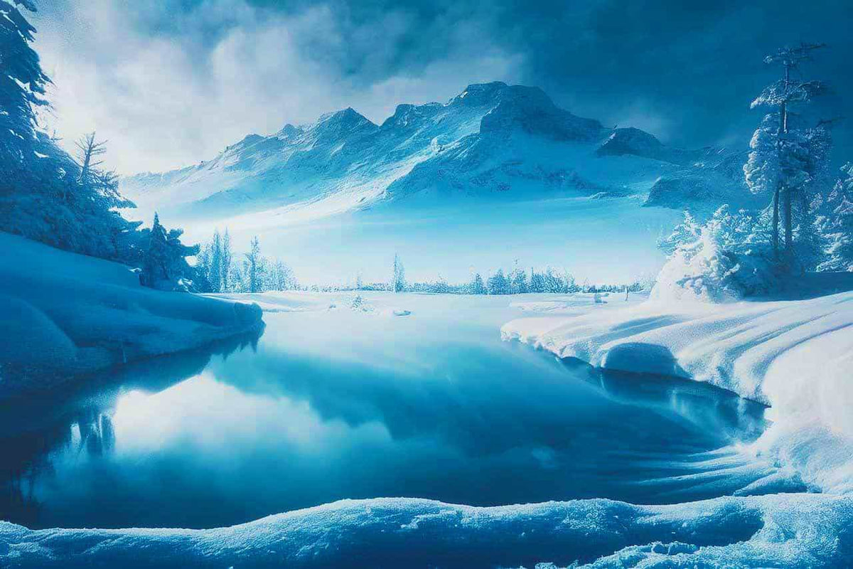 Malen nach Zahlen - Eissee in den Bergen - hochwertige Leinwand - Horizontal, Landschaft, Winter