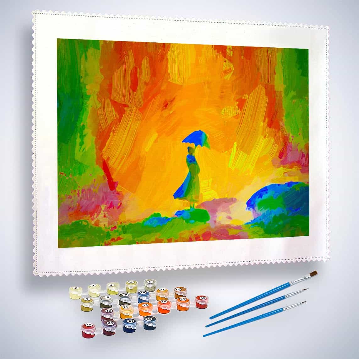 Malen nach Zahlen - Frau mit Sonnenschirm, Abstrakt - hochwertige Leinwand - Abstrakt, Horizontal, Menschen