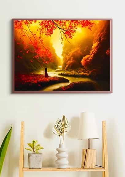 Malen nach Zahlen - Kurviger Fluss im Herbst - hochwertige Leinwand - Fluss, Horizontal, Landschaft